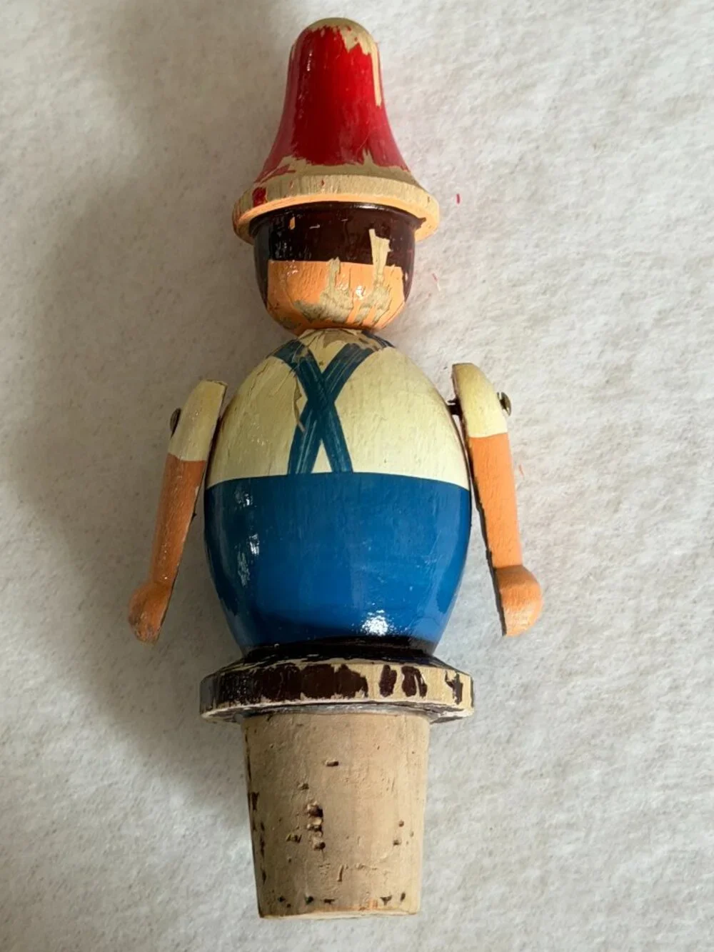 Vintage Wooden Figural Bar Tool Set Bench Corkscrew Bottle Opener folk Art